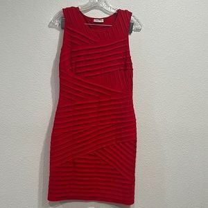 Calvin Klein Red Layer Pleat Stretch Sheath Dress 8